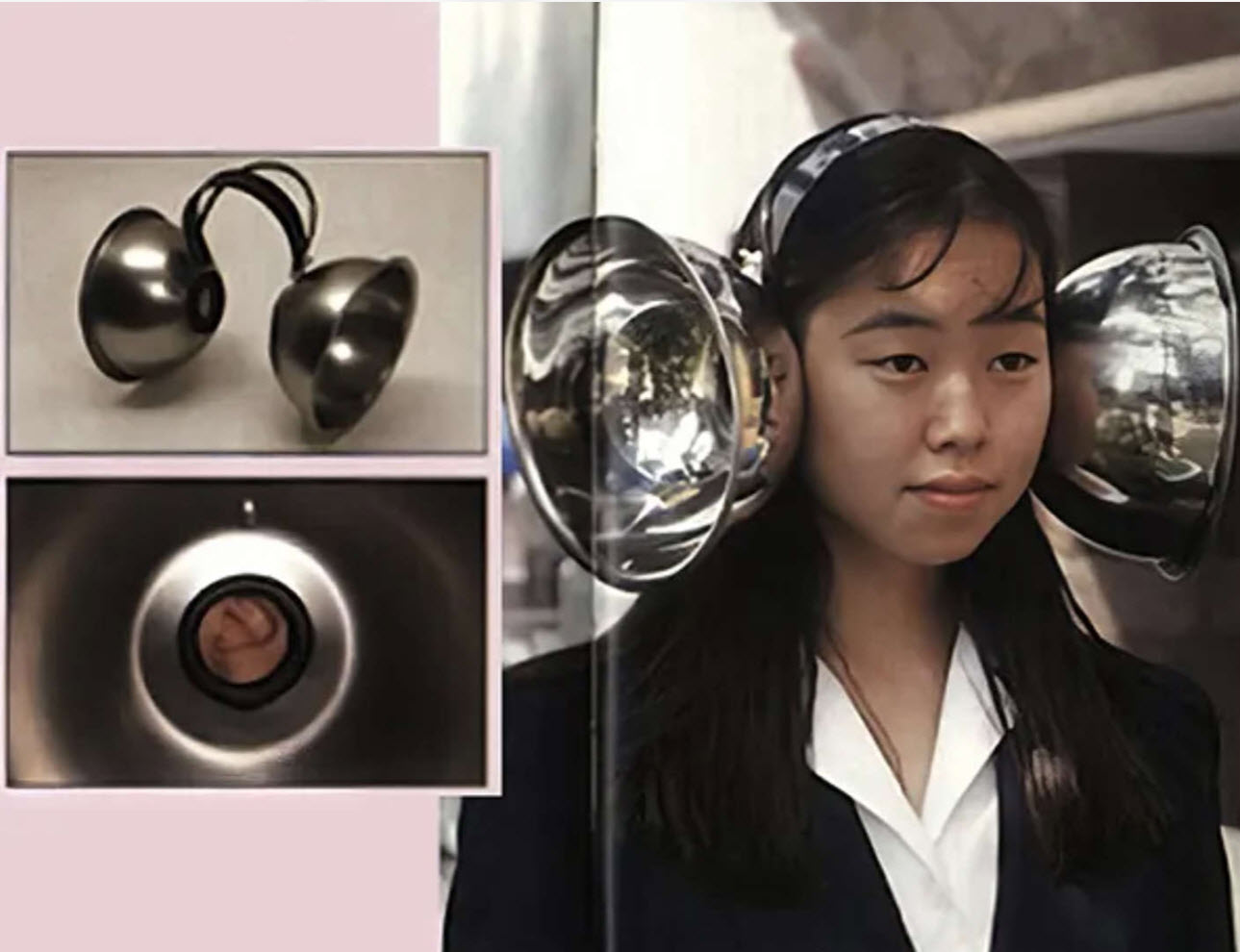 Metal bowls attached like earmuffs